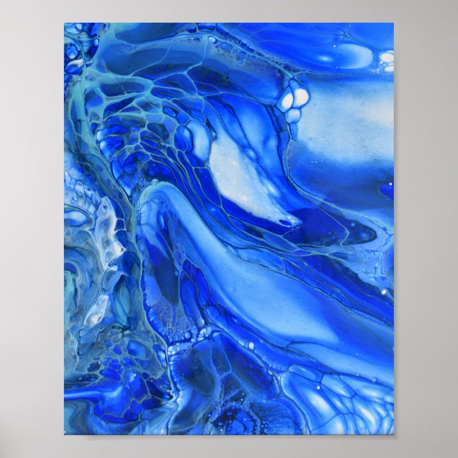 Poster Art moderne Fluide marbré bleu (Devant)
