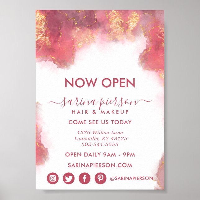 Poster Art Moderne Rose Et Or Liquide Encre Business (Devant)