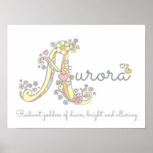 Poster Art monogramme Les filles Aurora nom signifiant af