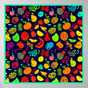 Poster Art Motif de fruits de néon coloré