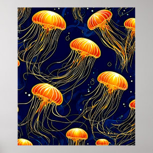 Poster Art Motif de méduse orange