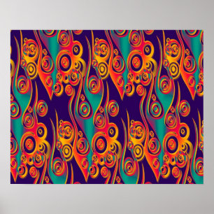 Poster Art Motif tatouage - flammes & cercles
