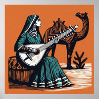 Art musical indien vintage orange culturel