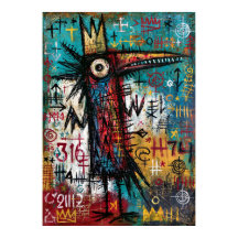Art néo-expressionniste d'oiseau Corbeau couronné
