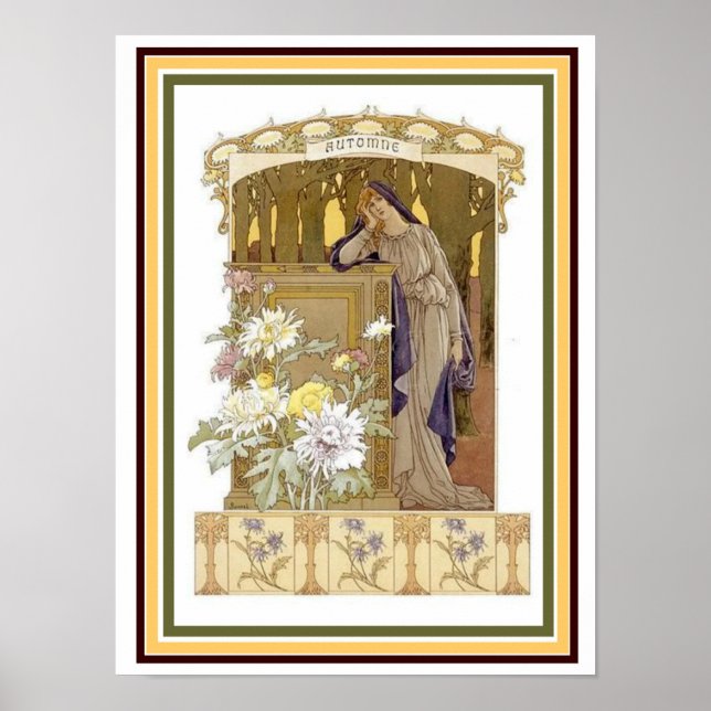 Poster Art Nouveau Alphonse Mucha Atomne 12 x 16 Mur Art (Devant)