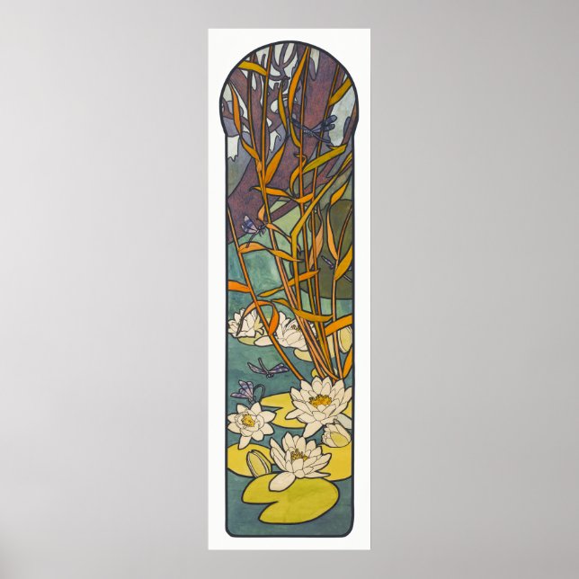 Poster Art nouveau Alphonse mucha étang à fleurs dragonfl (Devant)