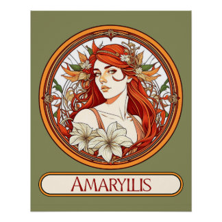 Poster Art Nouveau Amaryllis Woman