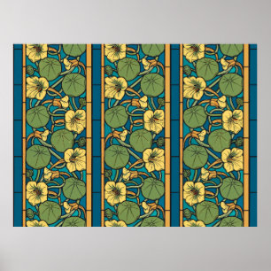 Poster Art Nouveau Capucine Bleu Or floral Verneuil