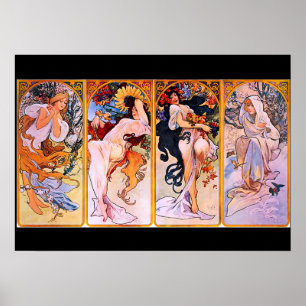 Poster Art Nouveau couleurs vives 4 Saisons Femmes