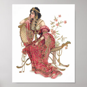 Poster Art nouveau exotique femme en costume orné