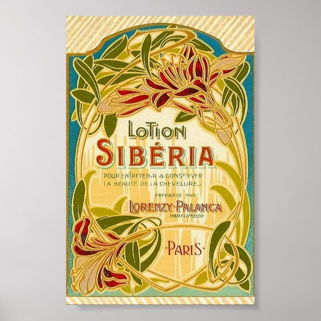 Poster Art nouveau floral beauté lotion Siberia étiquette (Devant)