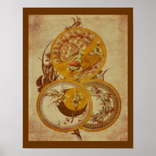 Poster Art Nouveau Floral Design Vieilli
