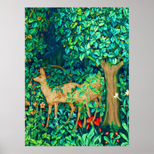 Poster Art Nouveau Forest Deer Tapestry