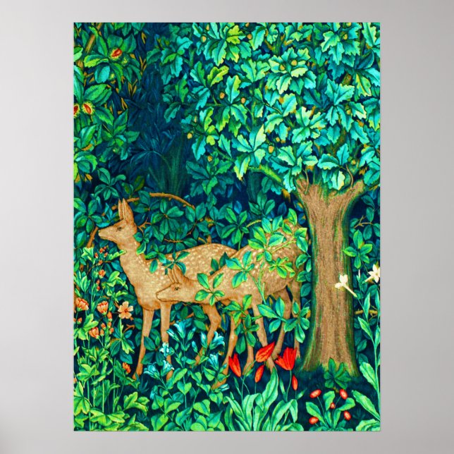 Poster Art Nouveau Forest Deer Tapestry (Devant)