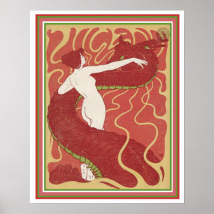 Poster Art Nouveau Girl With Dragon Jugend Cover 16 x 20