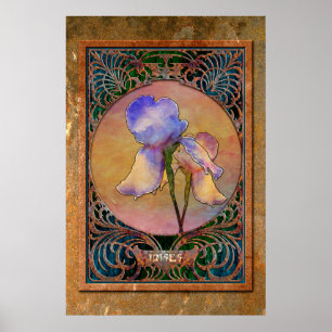 Poster Art Nouveau Iriss dans un cadre en cuivre Mucha