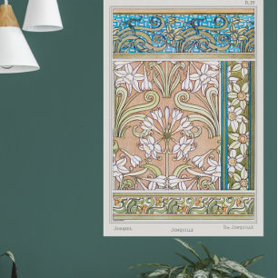 Poster Art nouveau jonquille Verneui textile floral art
