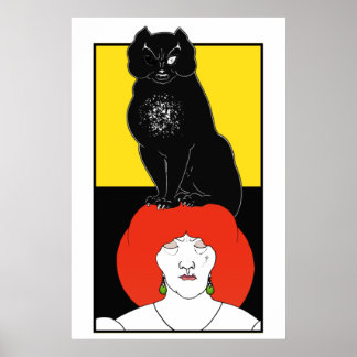 Poster Art Nouveau moderne Beardsley Chat noir Goth Jaune