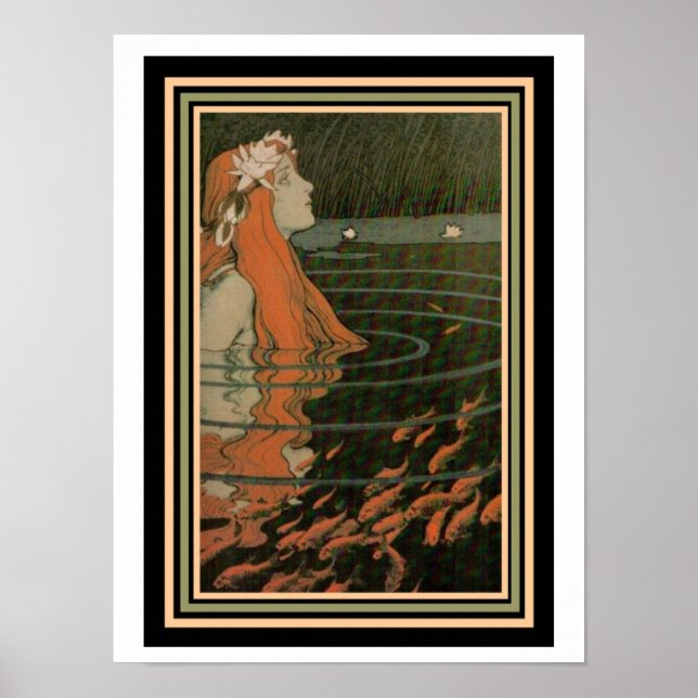 Poster Art Nouveau Mucha "Sirène au poisson d'or" (Devant)
