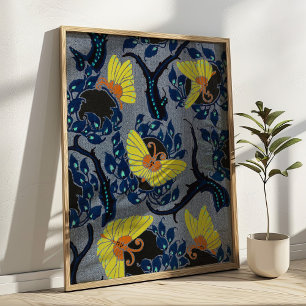 Poster Art Nouveau Papillon Motif Textile Vintage Art