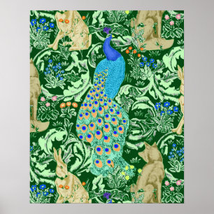 Poster Art Nouveau Peacock Imprimer, Vert Forêt