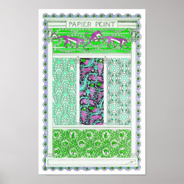 Poster Art nouveau perroquet singe jungle tropicale desig (Devant)