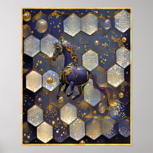 Poster Art Nouveau Purple Gold Imaginaire Cheval Design (Devant)
