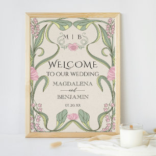Poster Art Nouveau Vintage Fleurs de Sauge Rose Pâle Bien