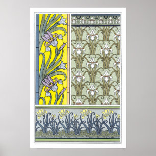 Poster Art Nouveau vintage, fleurs d'iris de jardin