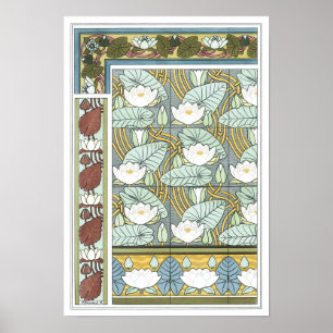 Poster Art Nouveau vintage, Fleurs Jardins Nénuphars