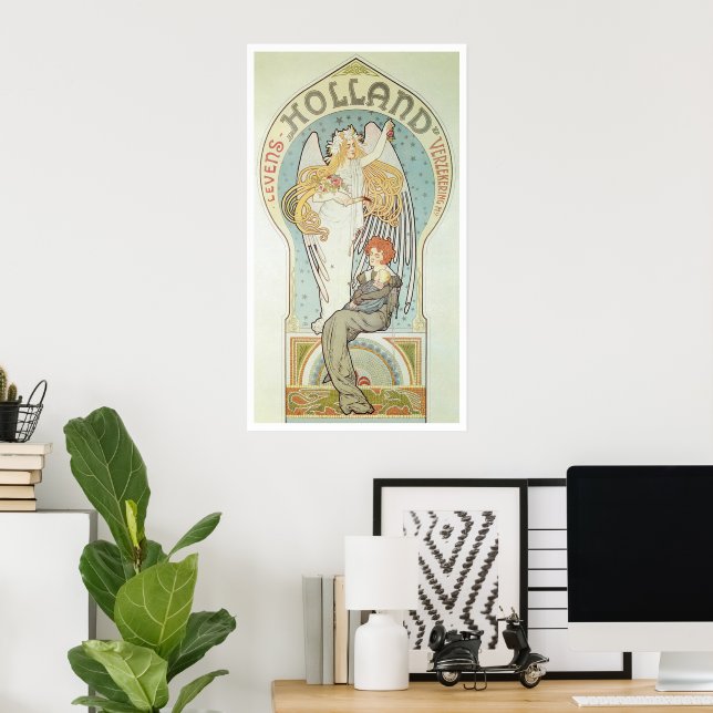 Poster Art Nouveau vintage, Holland Levensverzekering (Bureau à domicile)