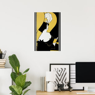 Poster Art Nouveau vintage, Lecture d'un livre jaune
