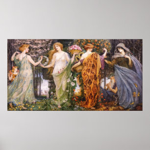Poster Art Nouveau vintage Quatre saisons par Walter Cran