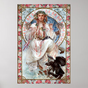 Poster Art Nouveau vintage "Slávie" d'Alphonse Mucha
