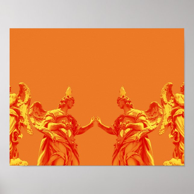 Poster Art numérique de couleur orange avec sculptures (Devant)