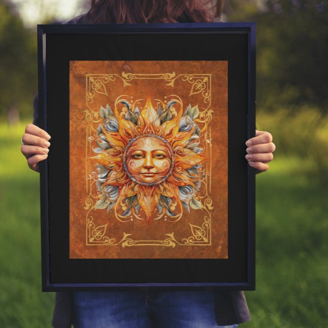 Poster Art numérique de la divinité mythologique face au  (16 x 20 framed with black mat.)