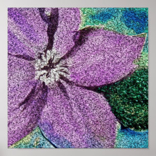 Poster Art numérique de média mixte à fleurs violettes