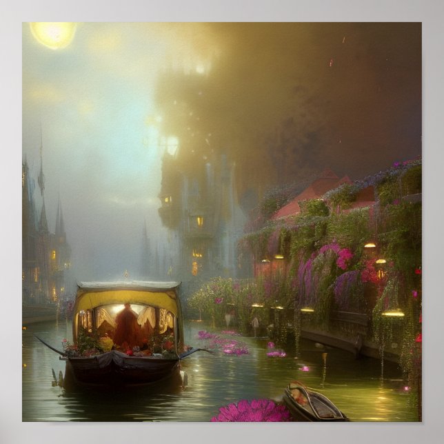 Poster Art numérique du canal pittoresque à fleur (Devant)