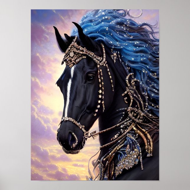 Poster Art numérique Imaginaire équin du cheval noir (Devant)