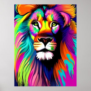 Poster Art numérique Lion coloré