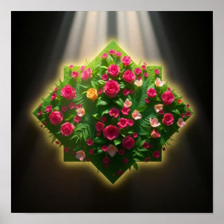 Poster Art numérique luxueux de Roses et de fleurs exotiq