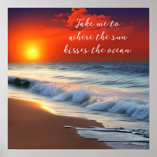 Poster Art océanique et citation | Coucher de soleil sur  (Devant)