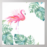 Art original Aquarelle Tropicale Flamant rose rose