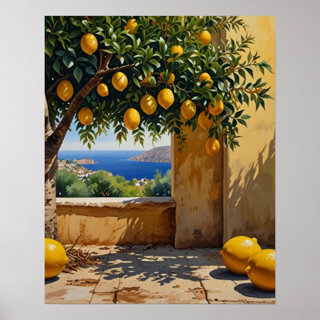 Poster Art Paysage Méditerranéen Orange Tree (Devant)