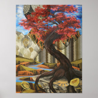 Poster Art Paysage Surréel de l'érable rouge japonais Imp