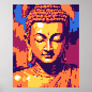 Poster Art Pixel coloré   Méditer Bouddha
