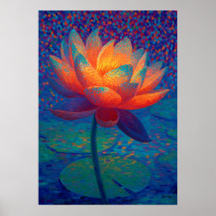 Poster Art pointilliste de fleur de lotus lumineuse