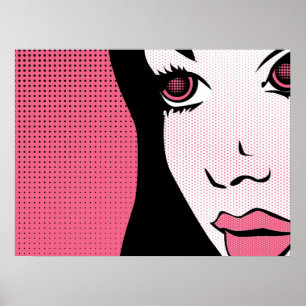 Poster Art Pop Moderne de Bande Dessinée du Visage de Fem