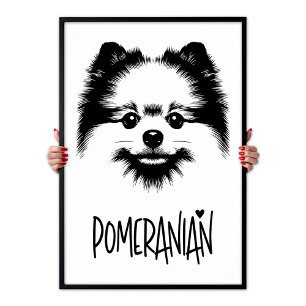 Poster Art Pop Poméranien Noir & Blanc Chic Esthétique