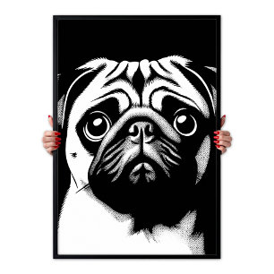 Poster Art Pop Pug Blanc & Noir Chic Fun Esthétique